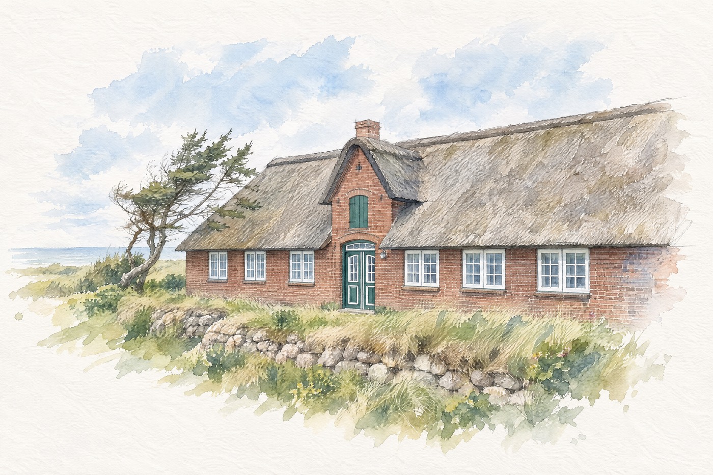 Aquarell desselben Friesenhauses ohne Straße